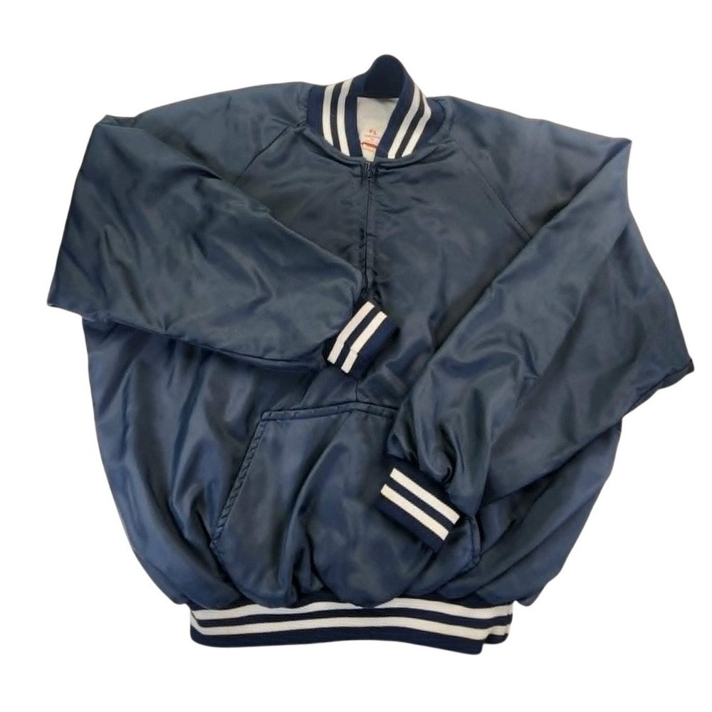 K1 Sportswear Vintage Satin Bomber Jacket Navy Blue‎ Mens XL Pullover USA Made